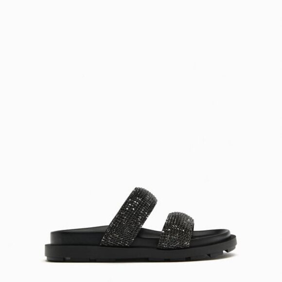 ZARA FLAT SLIDER SANDALS WITH RHINESTONES BLACK SIZE 7.5| 3661/110/800 - Picture 5 of 8